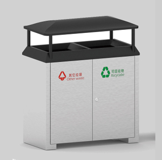 Outdoor waste can for city with two inner bin HW-528