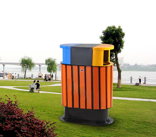 Outdoor waste can with plastic wood for park HW-08