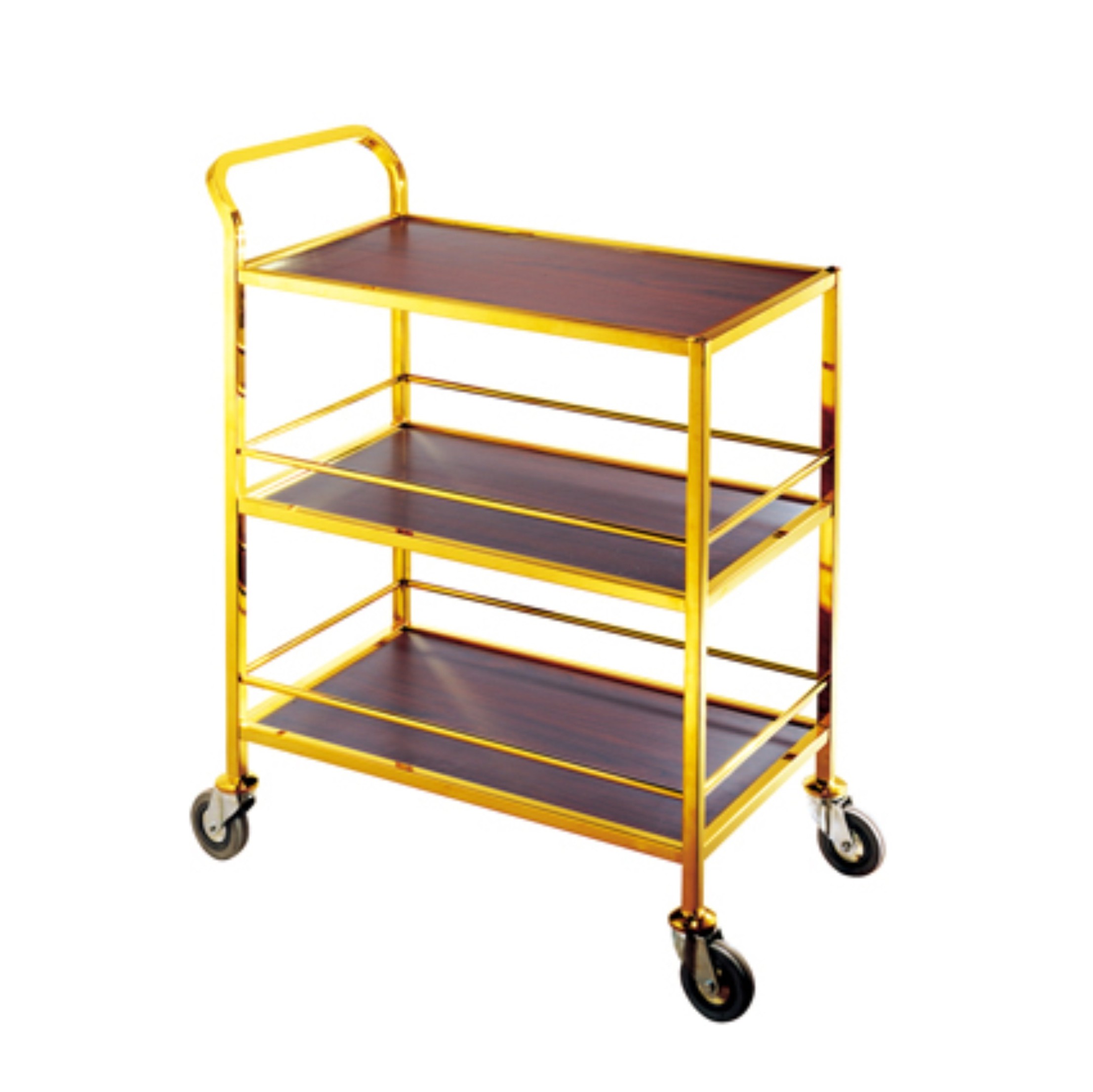 Three Tier Gold Handrail Liquor Trolley with Wheels for Hotel and Restaurant Wine Service （FW-55）