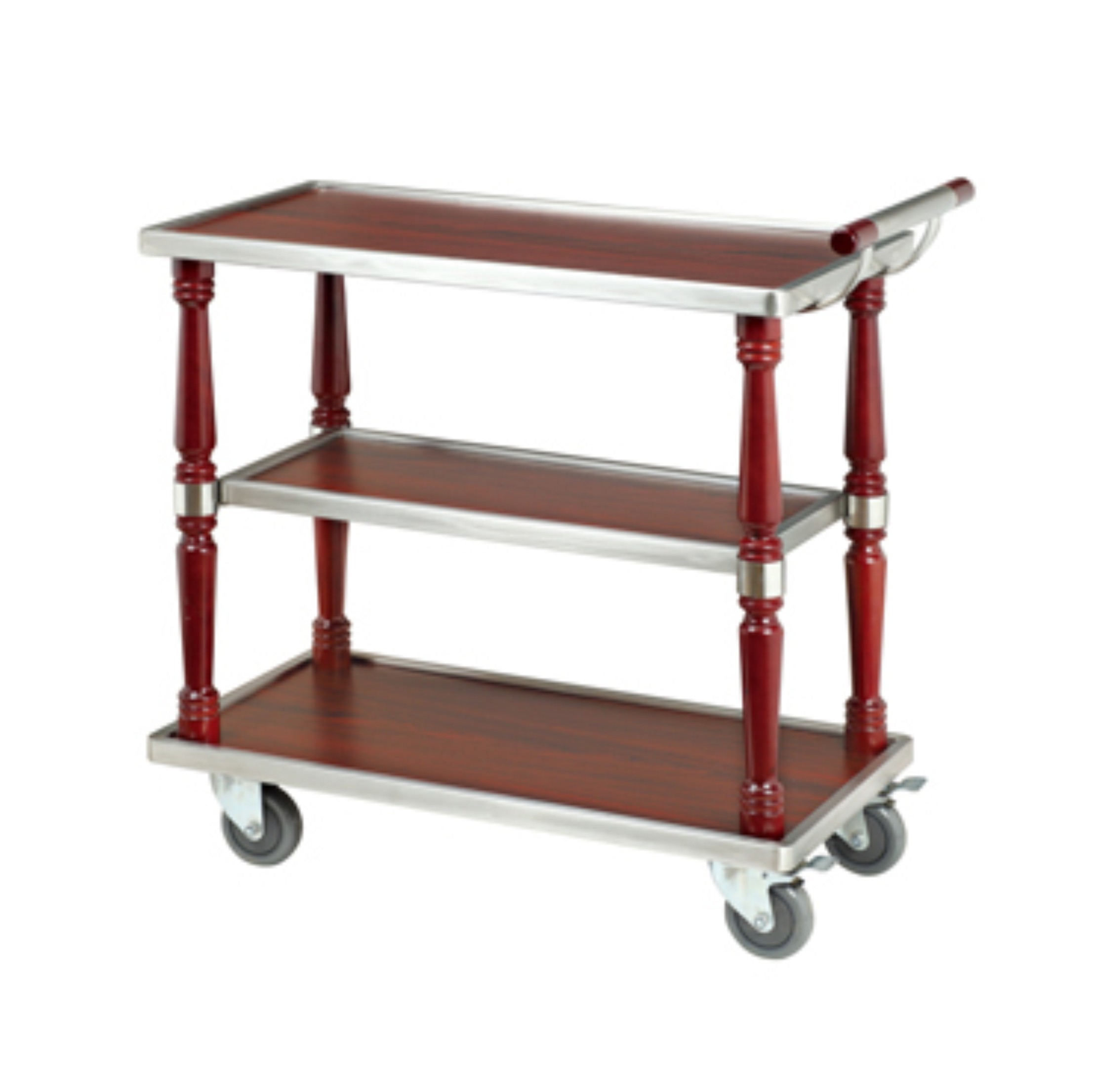 Three Layers Stainless Steel Liquor Trolley Wine Cart with Wooden FW-112