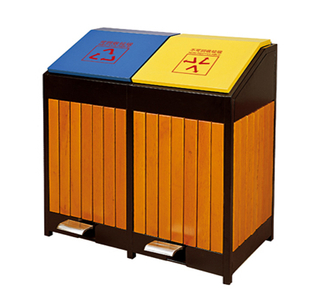 Outdoor waste can with plastic wood and pedal HW-49